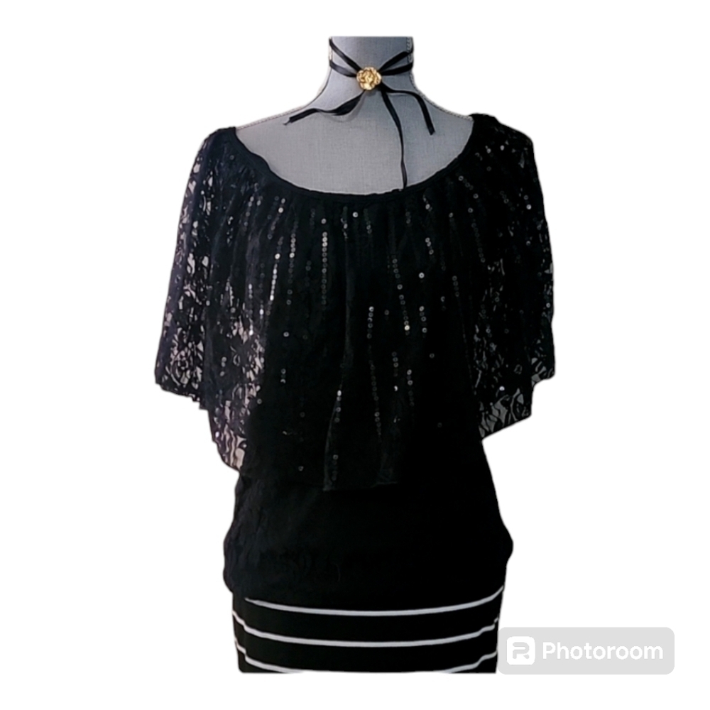 Heart Soul black blouse lace with sequins size XL